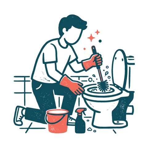 トイレ掃除をする人のイラスト(はんこ・顔なし)