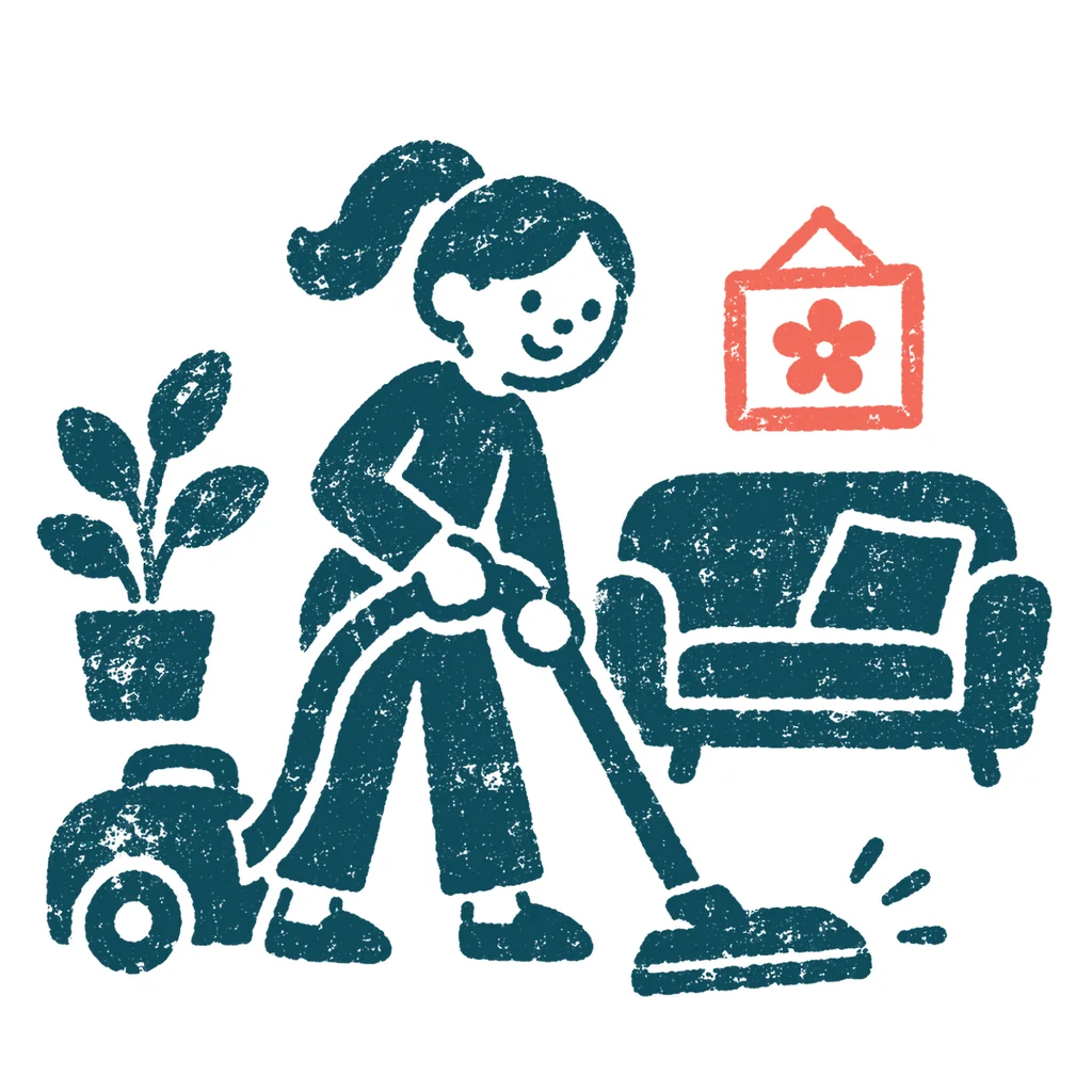 掃除機をかける人のイラスト(はんこ)