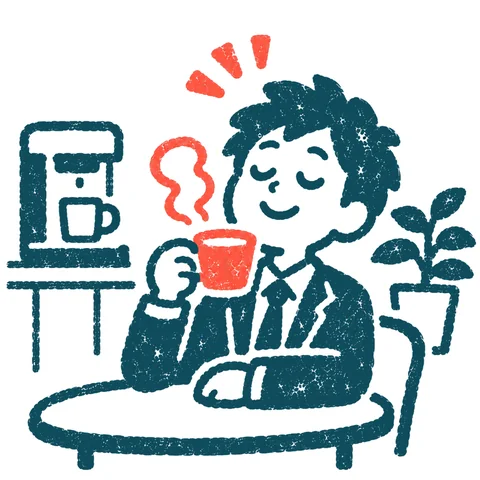 休憩でコーヒーを飲む人のイラスト(はんこ)