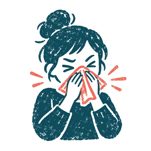 くしゃみをする人のイラスト(はんこ)