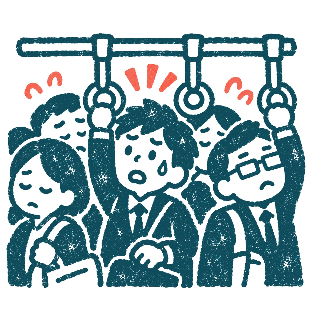 満員電車で通勤する人のイラスト(はんこ)