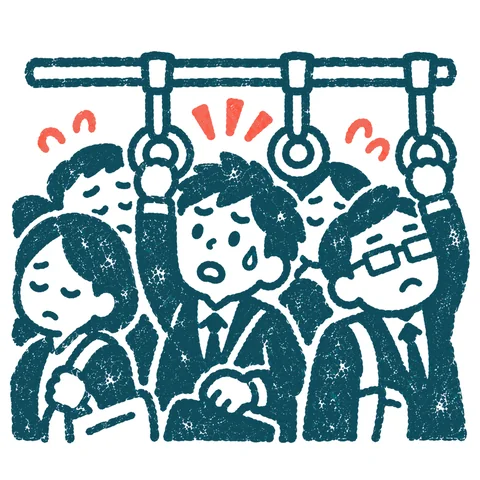 満員電車で通勤する人のイラスト(はんこ)