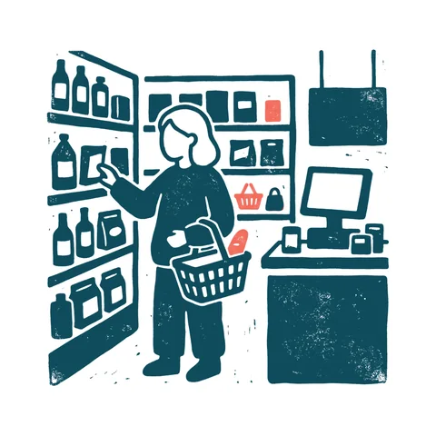 コンビニで買い物のイラスト(はんこ・顔なし)
