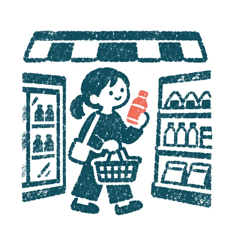 コンビニで買い物のイラスト(はんこ)