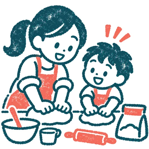 子どもと一緒に料理のイラスト(はんこ)