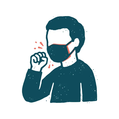 マスクをして咳をする人のイラスト(はんこ・顔なし)