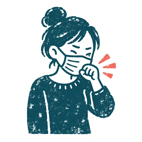 マスクをして咳をする人のイラスト(はんこ)
