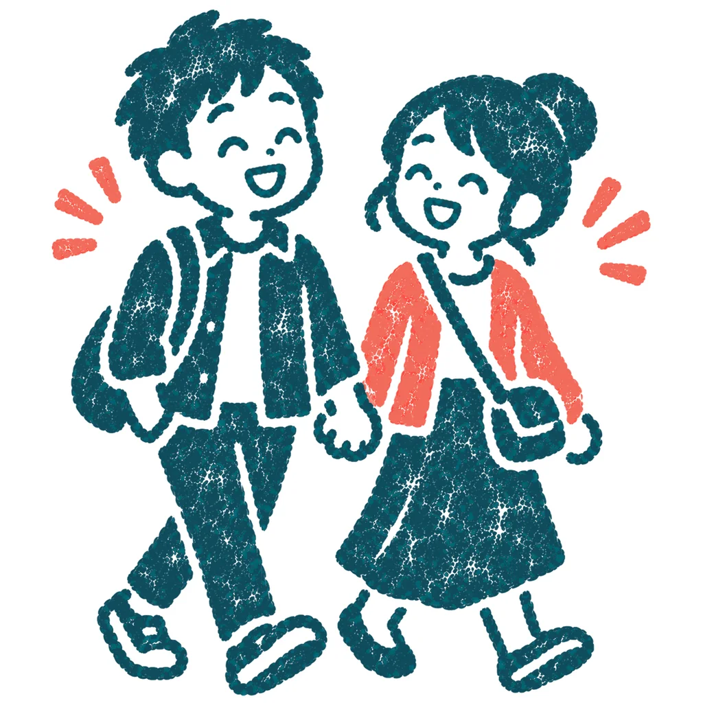 デートをするカップルのイラスト(はんこ)