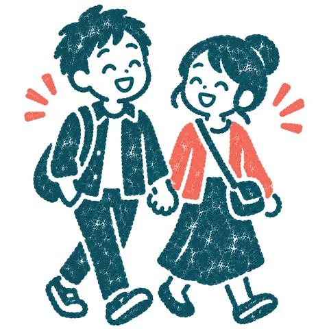 デートをするカップルのイラスト(はんこ)