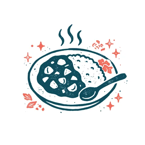 カレーライスのイラスト(はんこ・顔なし)