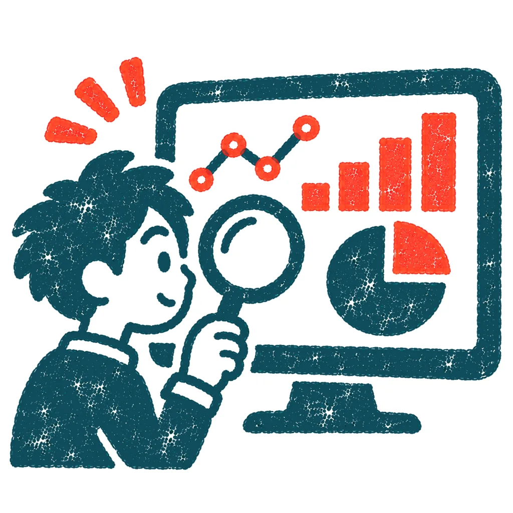 データを分析する人のイラスト(はんこ)