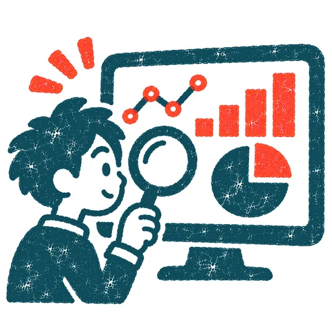 データを分析する人のイラスト(はんこ)