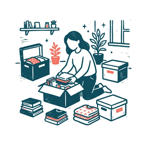 部屋を片付ける人のイラスト(はんこ・顔なし)