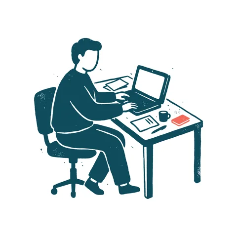 デスクで仕事をする人のイラスト(はんこ・顔なし)