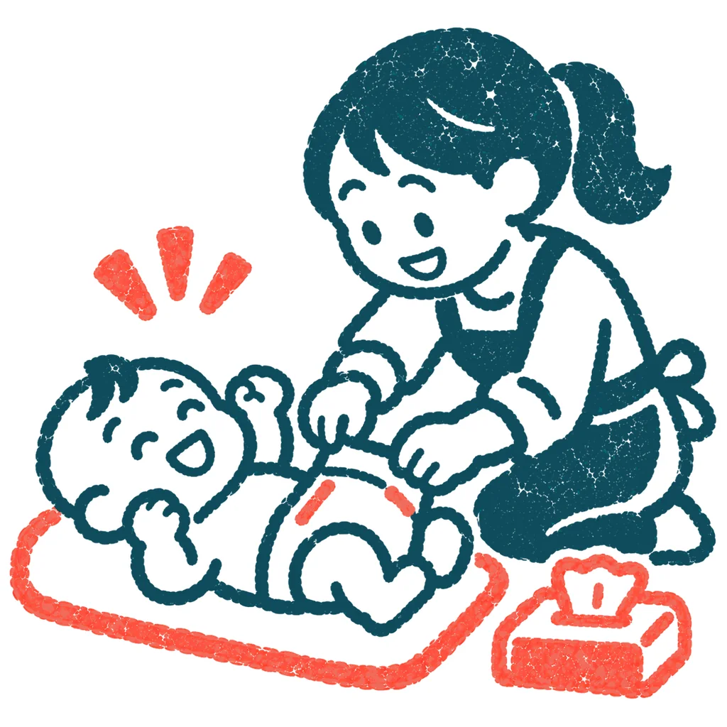 おむつを替えるのイラスト(はんこ)