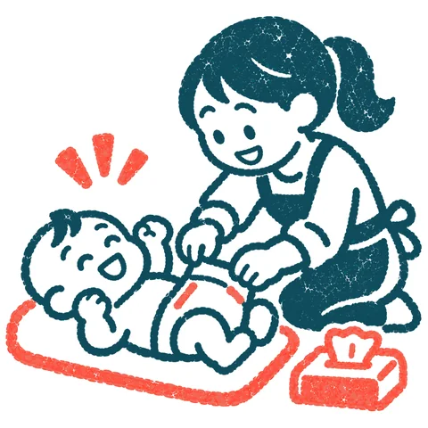 おむつを替えるのイラスト(はんこ)