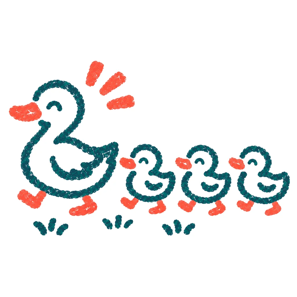 アヒルの親子のイラスト(はんこ)
