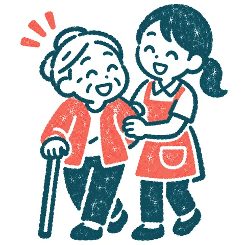 高齢の親を介護するのイラスト(はんこ)