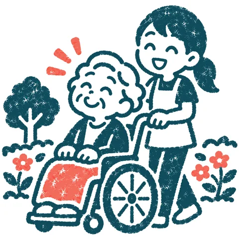 高齢者を見守る介護士のイラスト(はんこ)