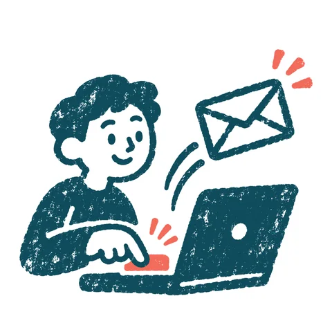 メールを送る人のイラスト(はんこ)