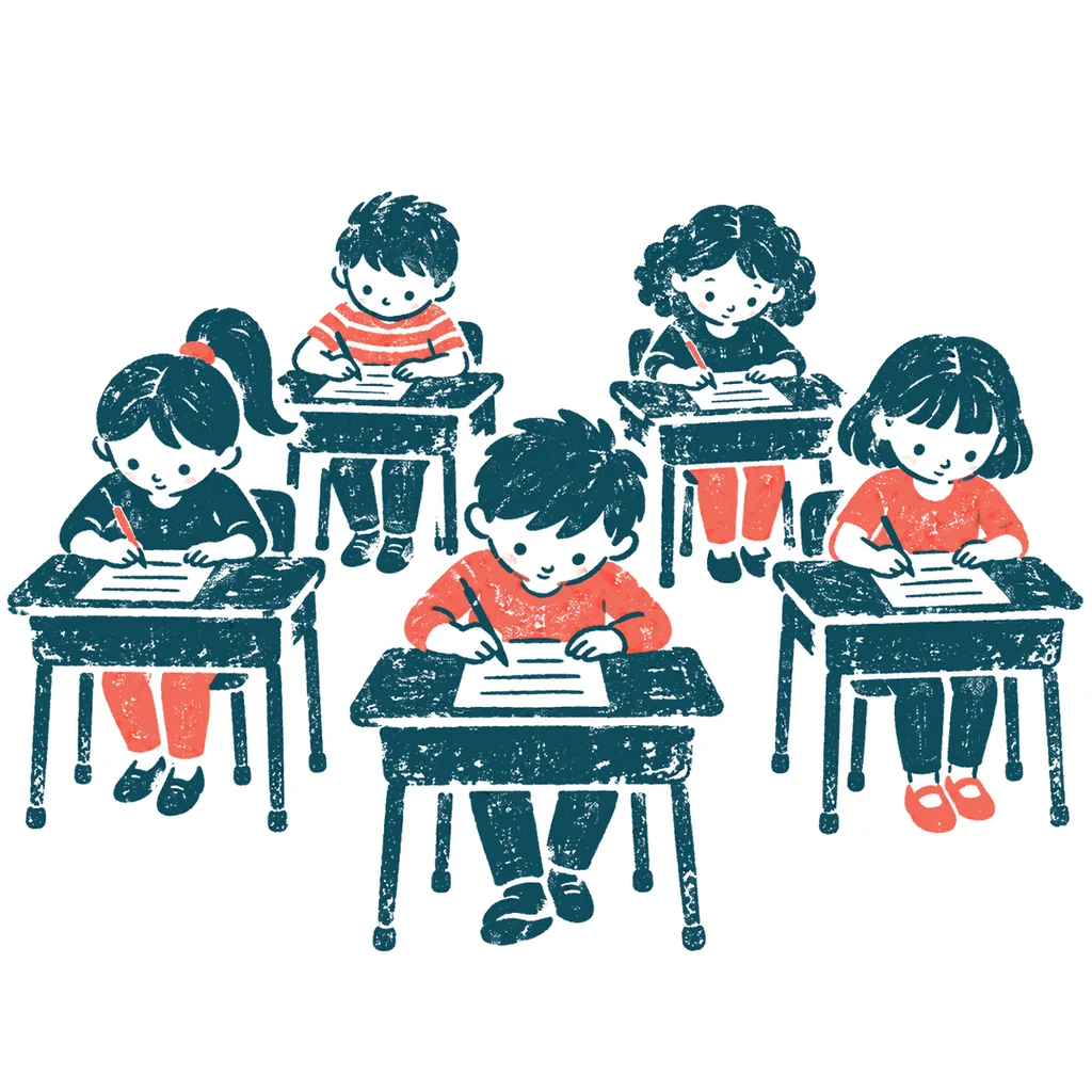 テストを受ける生徒のイラスト(はんこ)