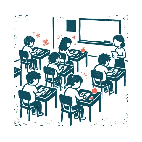 テストを受ける生徒のイラスト(はんこ・顔なし)