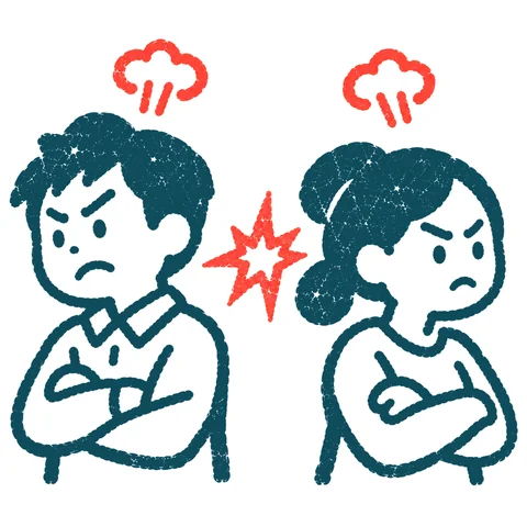 家族で言い争うのイラスト(はんこ)
