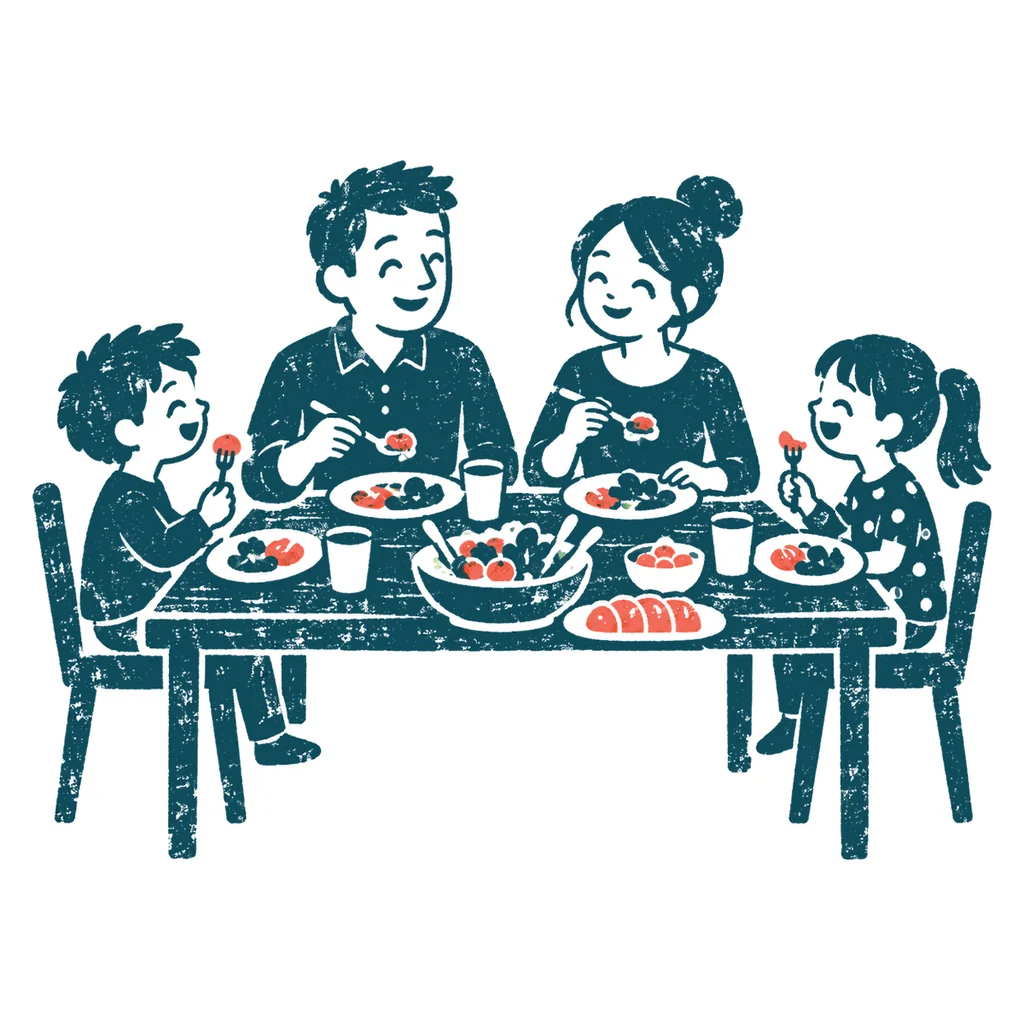 家族で食卓を囲むのイラスト(はんこ)