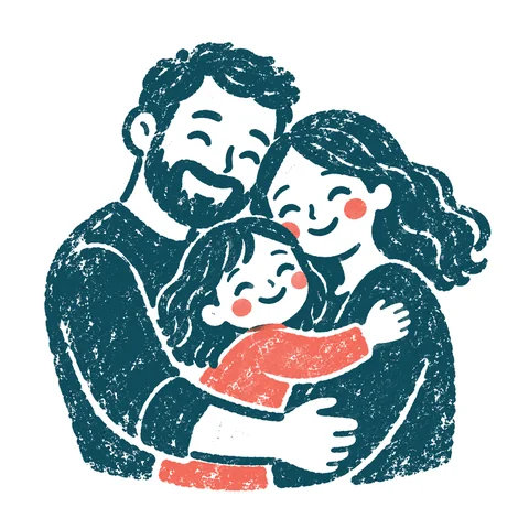ぎゅっと抱き合う家族のイラスト(はんこ)