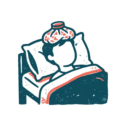 熱で寝込む人のイラスト(はんこ・顔なし)