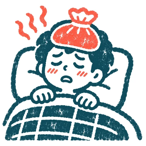 熱で寝込む人のイラスト(はんこ)