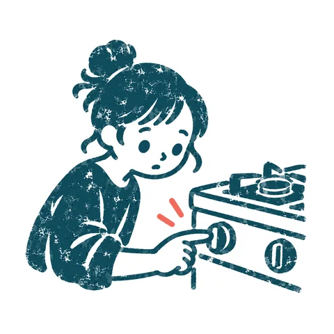火の元を確認するのイラスト(はんこ)