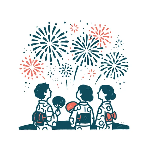 夏祭りの花火のイラスト(はんこ・顔なし)