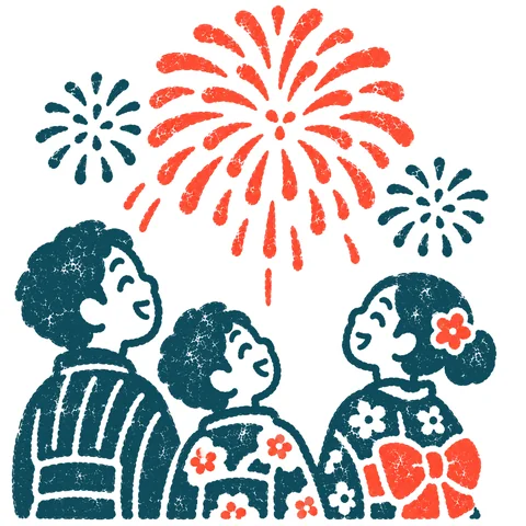夏祭りの花火のイラスト(はんこ)
