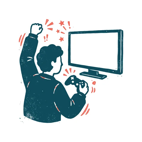 ゲームを楽しむ人のイラスト(はんこ・顔なし)