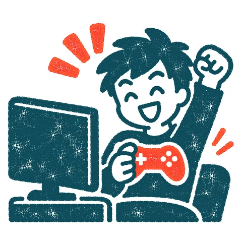 ゲームを楽しむ人のイラスト(はんこ)