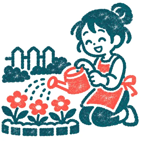 庭の手入れをする人のイラスト(はんこ)