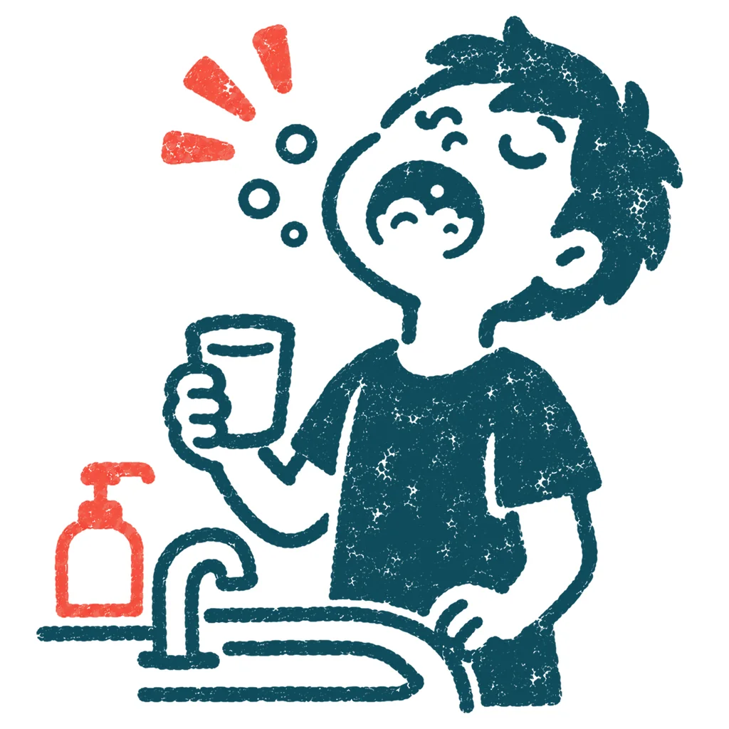 うがいをする人のイラスト(はんこ)