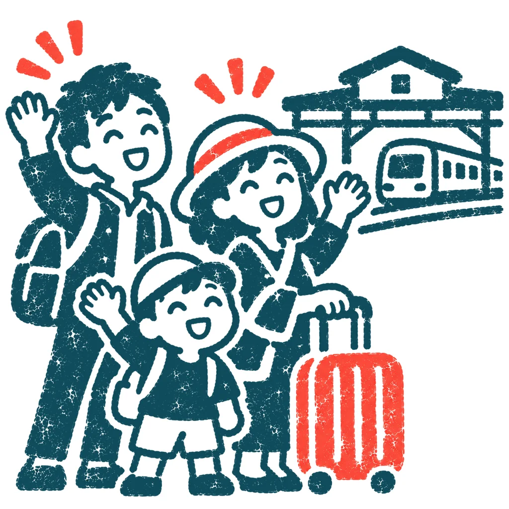 連休の旅行のイラスト(はんこ)