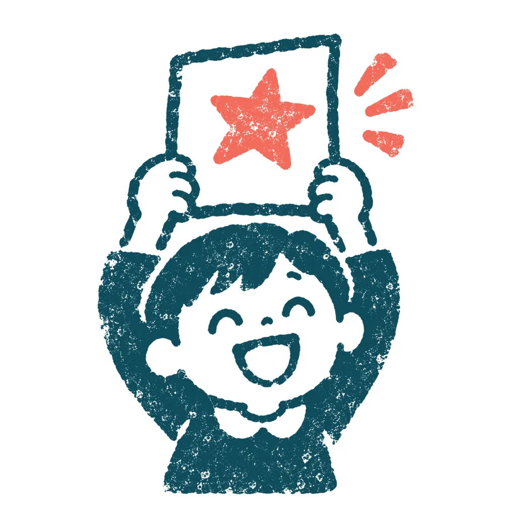 良い点を取って喜ぶ子どものイラスト(はんこ)