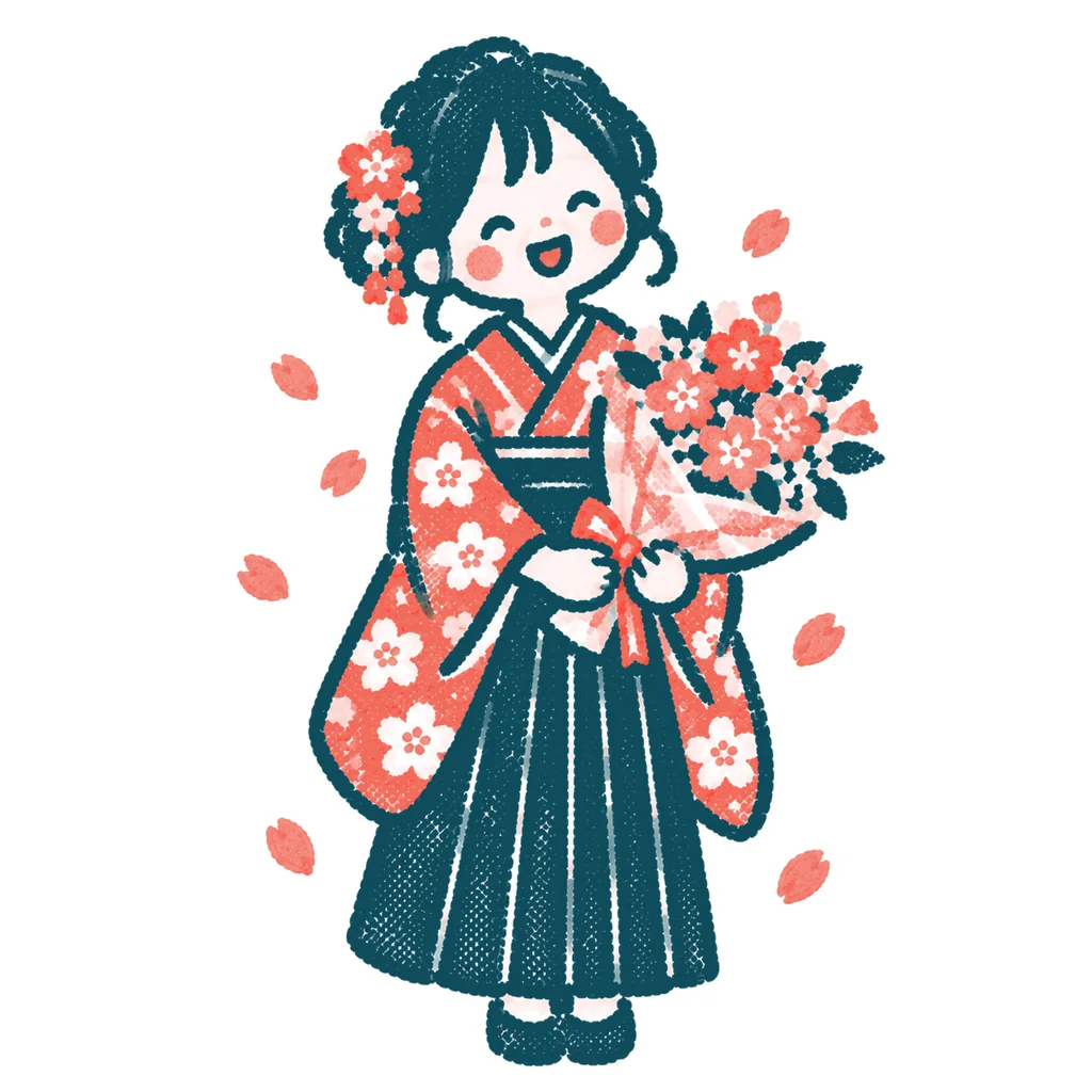 袴姿の卒業生のイラスト(はんこ)