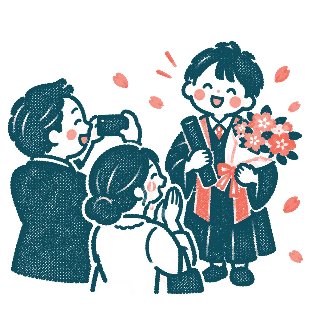 卒業を祝う親のイラスト(はんこ)