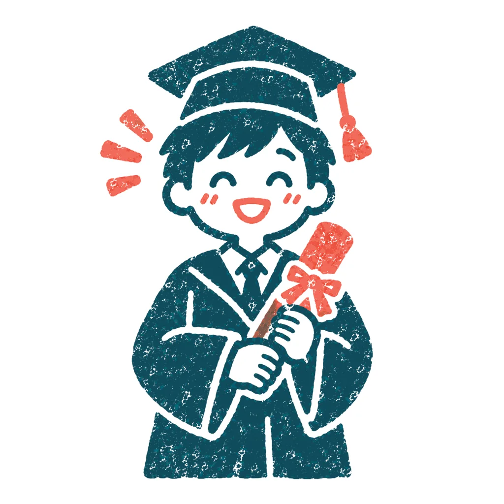 卒業証書を持つ卒業生のイラスト(はんこ)