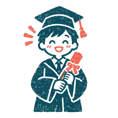 卒業証書を持つ卒業生のイラスト(はんこ)