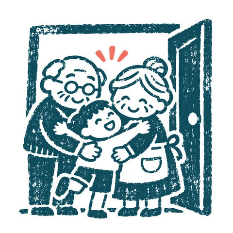 おじいちゃんおばあちゃんと孫のイラスト(はんこ)