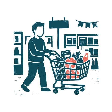 スーパーで買い物する人のイラスト(はんこ・顔なし)