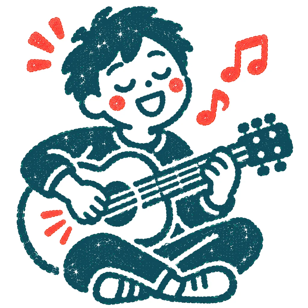 ギターを弾くのイラスト(はんこ)