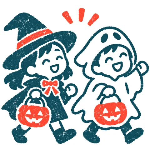 ハロウィンの仮装のイラスト(はんこ)