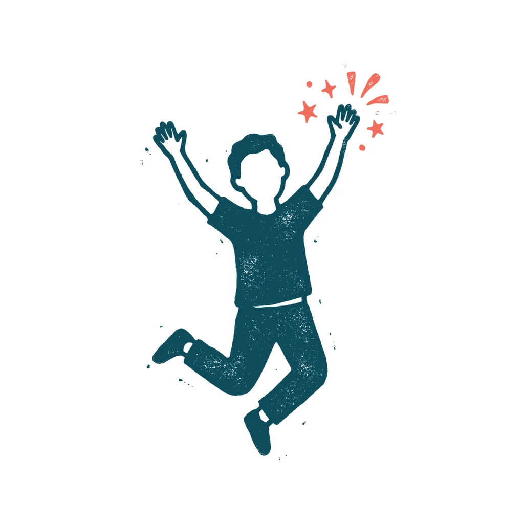 嬉しくて跳び上がる人のイラスト(はんこ・顔なし)