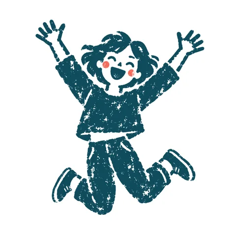 嬉しくて跳び上がる人のイラスト(はんこ)